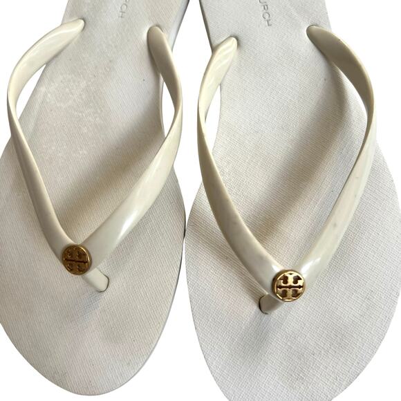 Tory Burch White Logo Flip Flops Size 7 Women’s Sandals - Picture 7 of 9